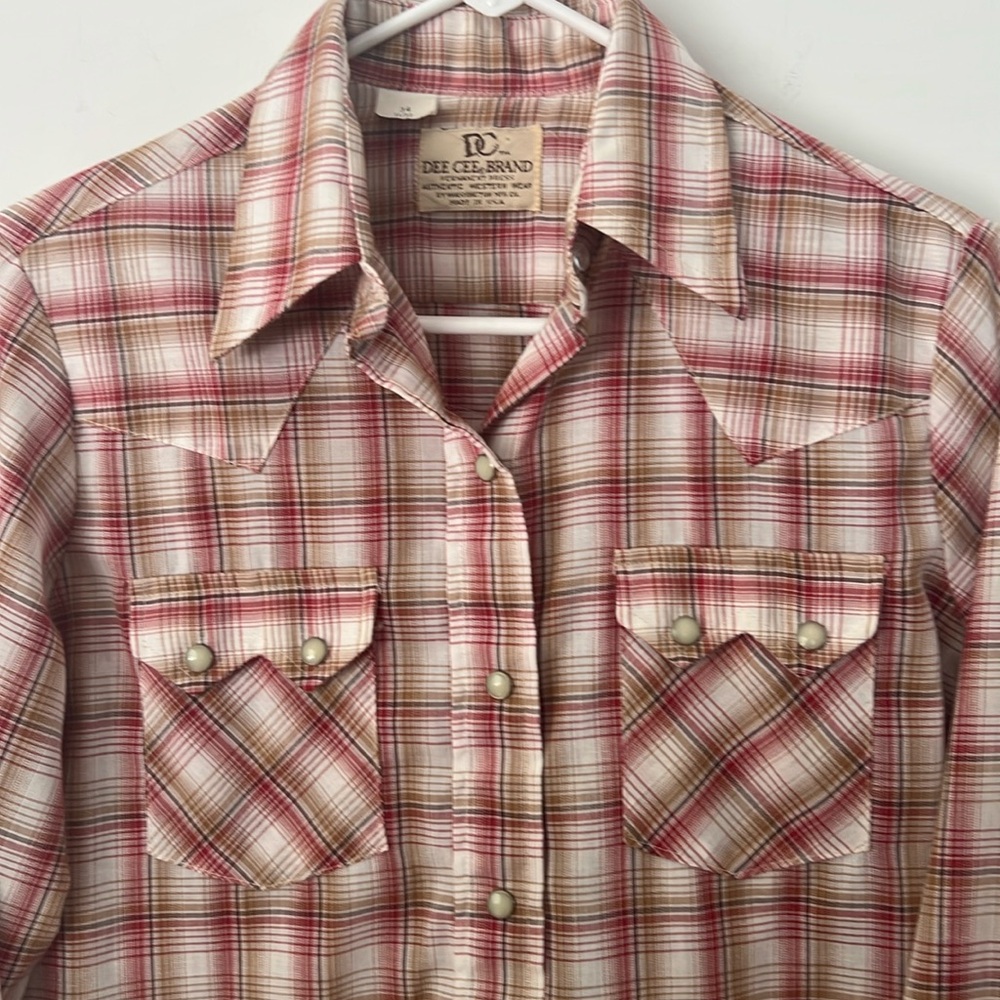 Vintage Dee Cee Brand Western Wear Shirt, 34, 11/12 Red Pearl Snap Cowboy Plaid